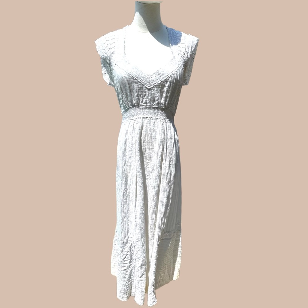 Free People size S/P cottagecore lace cotton maxi  cut out back‎ waist tie dress